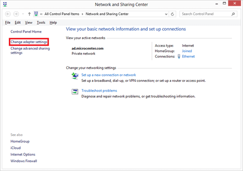 Windows 7 Network Sharing Center, Change Settings